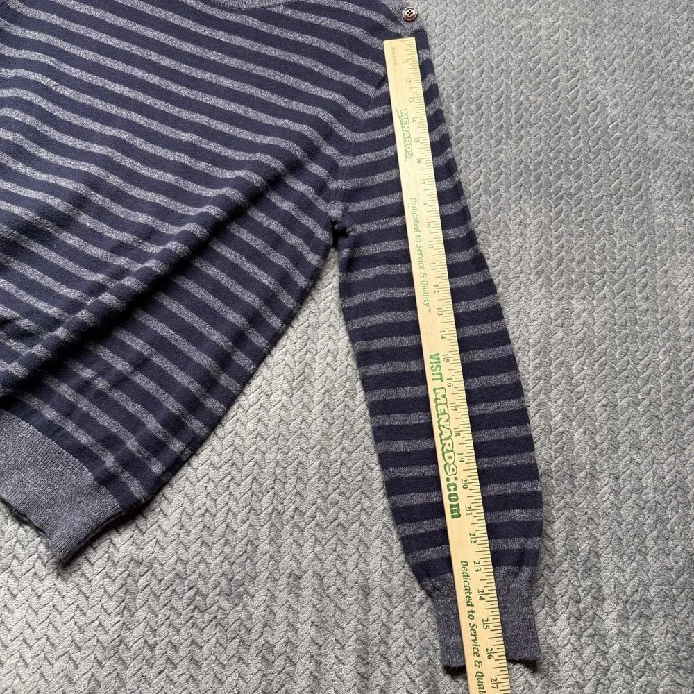 J.Crew Men's XL Sweater Striped Button‎ Shoulder Navy Gray 100% Cotton Soft